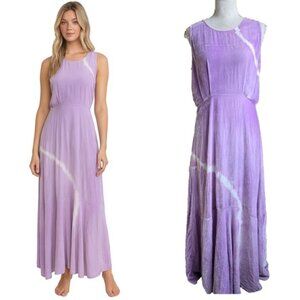 Raquel Allegra Womens Purple Soft Velvet Tie Dye Button Back‎ Maxi Dress